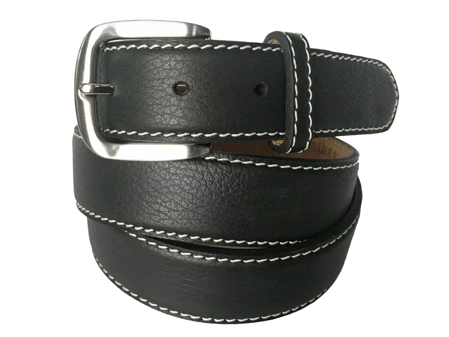 Calf Skin Pebble Belt Black / White Stitch - The Golf Guys Online