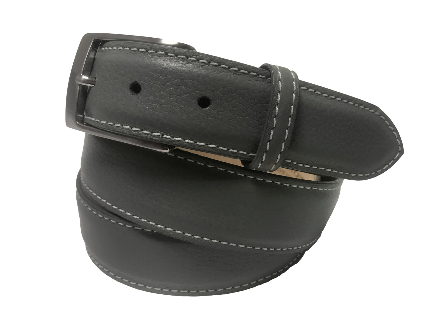 Calf Skin Pebble Belt Gray / White Stitch - The Golf Guys Online