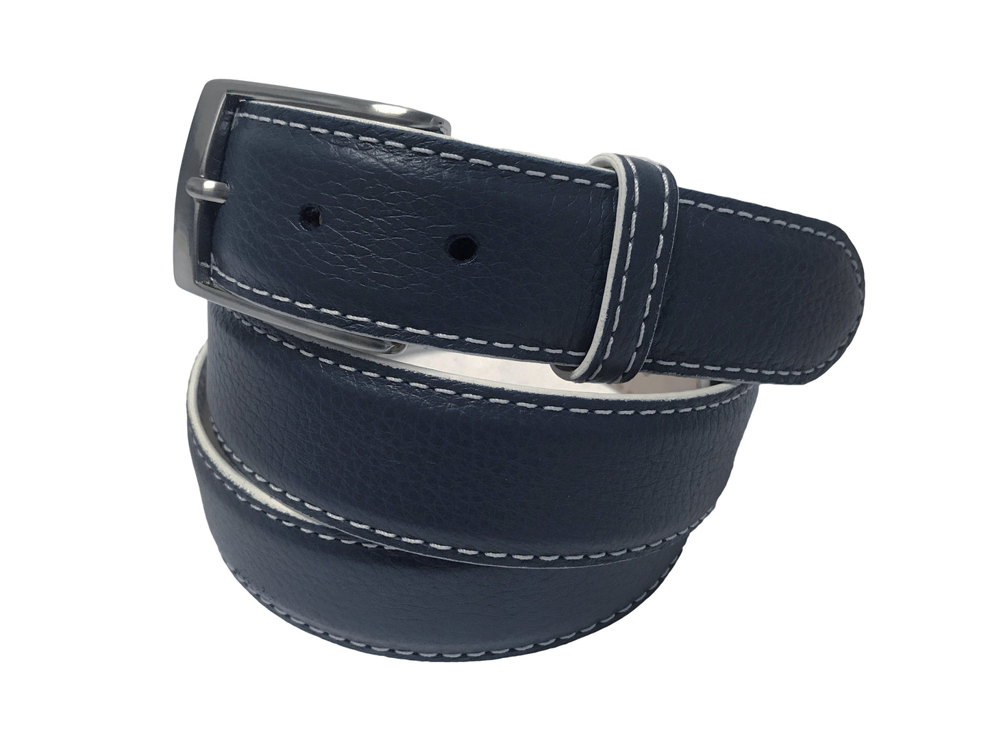 Calf Skin Pebble Belt Navy / White Stitch & Edge - The Golf Guys Online