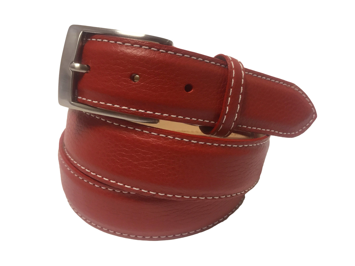 Calf Skin Pebble Belt Red / White Stitch - The Golf Guys Online