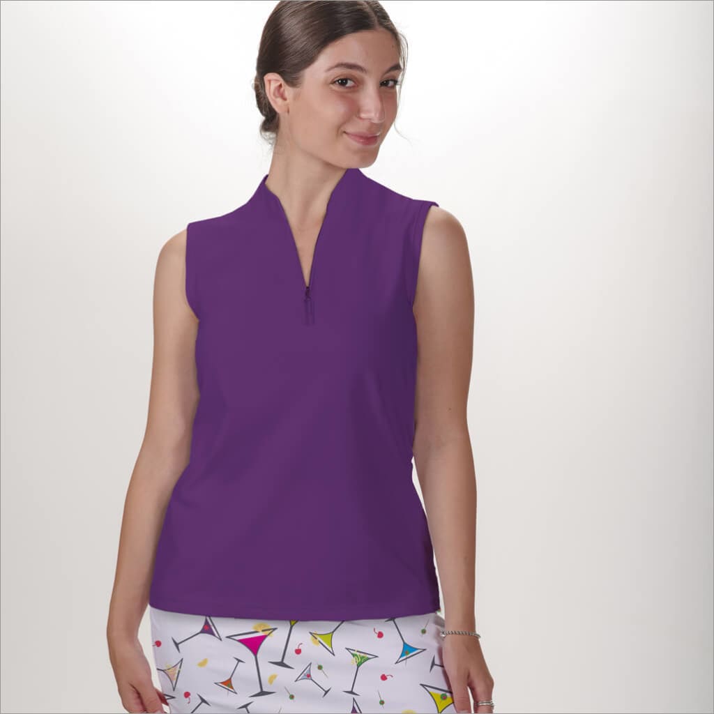PURPLE SLEEVELESS QUARTER ZIP TOP - The Golf Guys Online