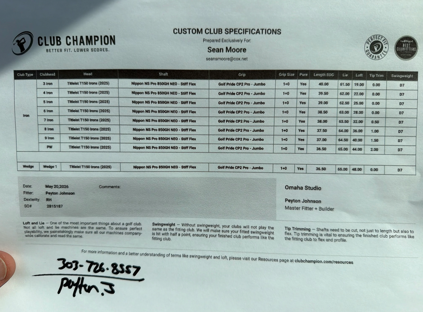 Custom Order: Kyler/Sean Moore (Titleist T150) 3-PW,GW w/ NS PRO 850 GH NEO