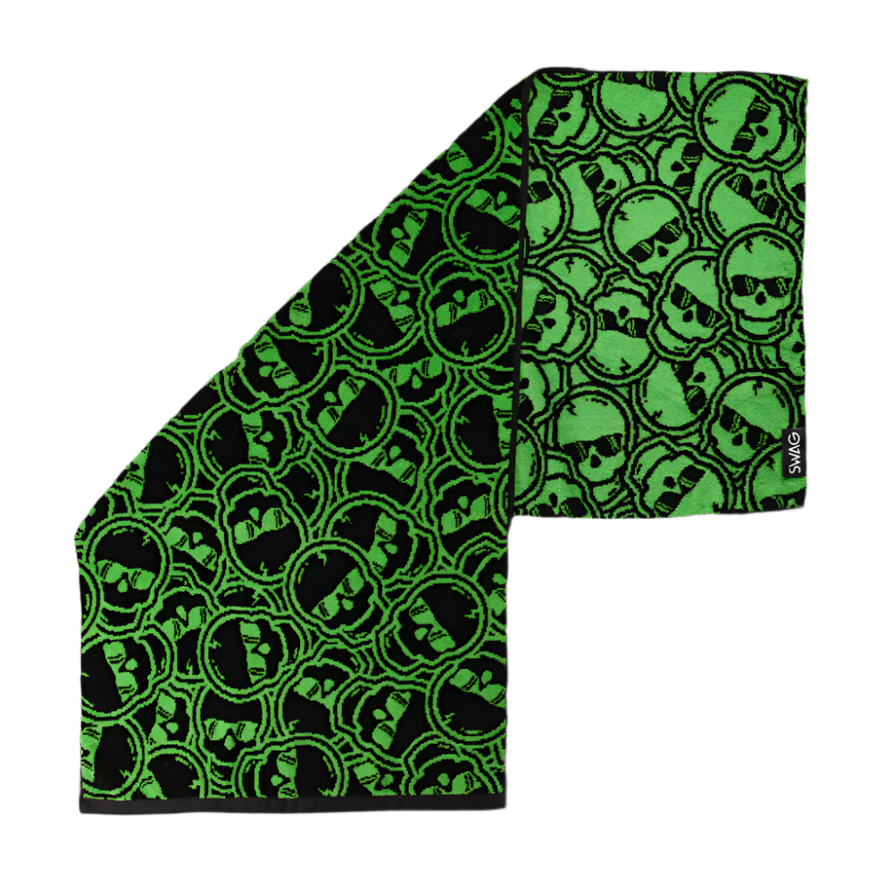 Swag Golf - Stacked Skulls Green/Black Golf Towel - The Golf Guys Online