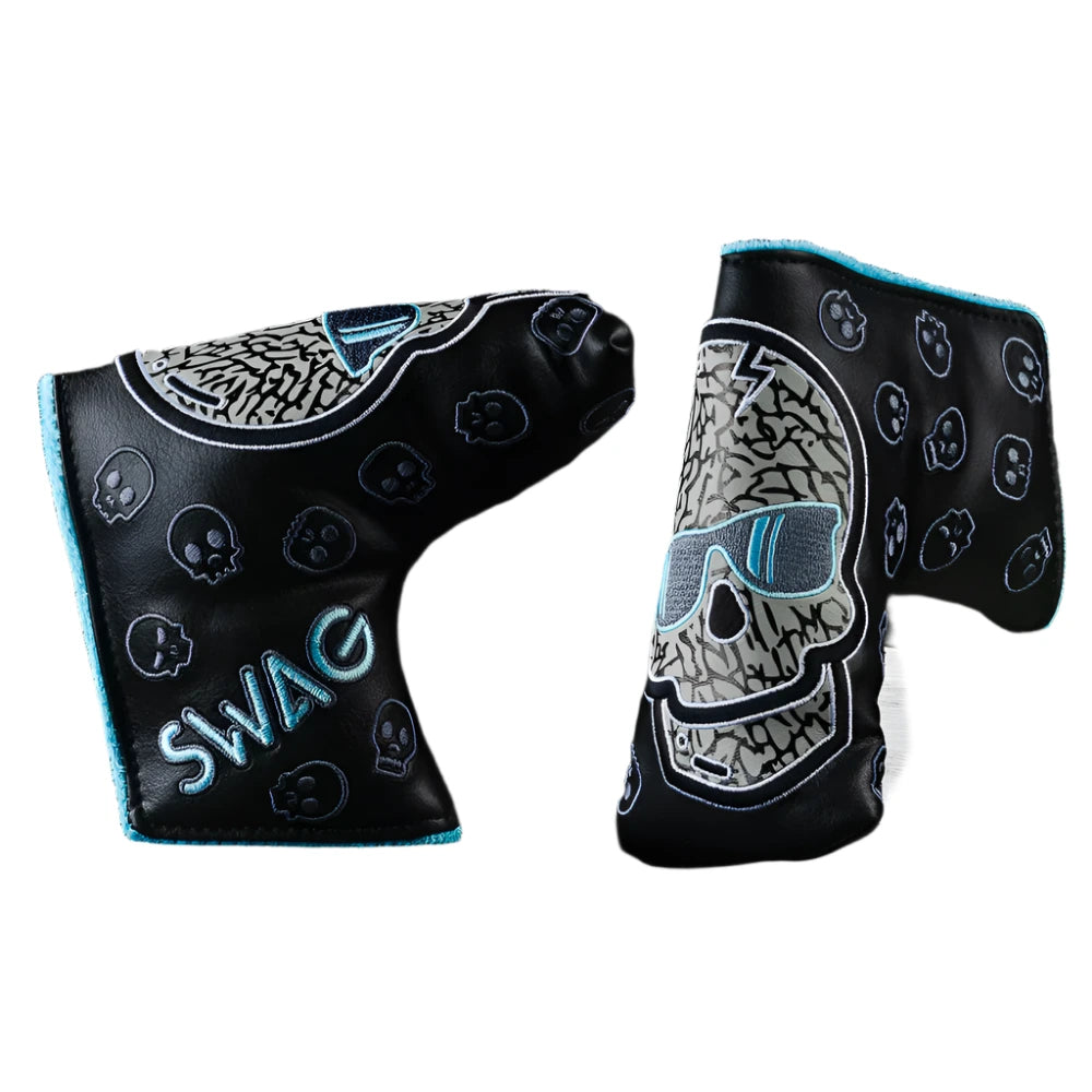 Swag Golf - Elephant Skull Black & Aqua Blade Putter Headcover - The Golf Guys Online