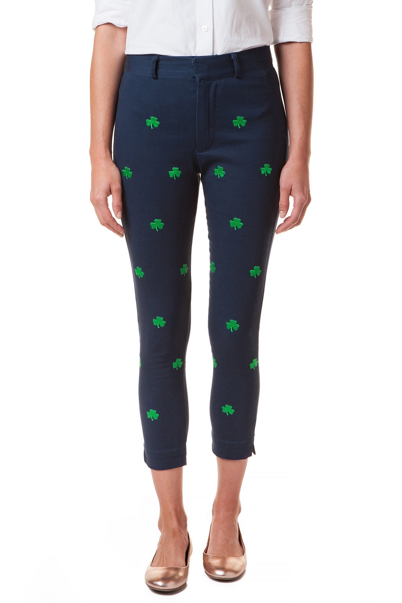 Ankle Capri Stretch Nantucket Navy with Shamrock - The Golf Guys Online