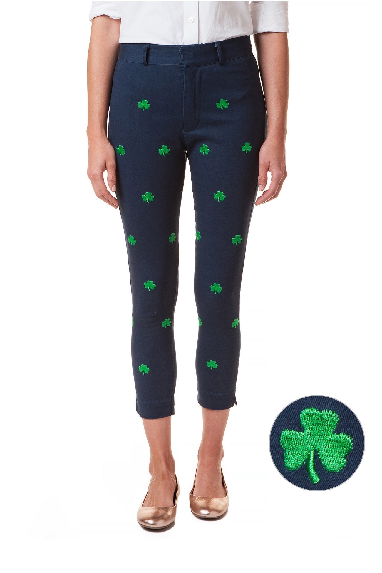 Ankle Capri Stretch Nantucket Navy with Shamrock - The Golf Guys Online