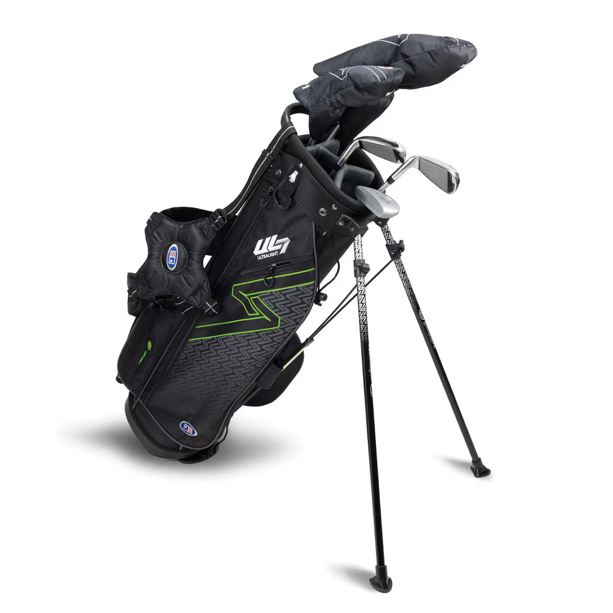U.S. Kids Golf UL-7 5 Club Stand Set (Approx Age 10, Height 57"-60") Black/Green Bag - The Golf Guys Online