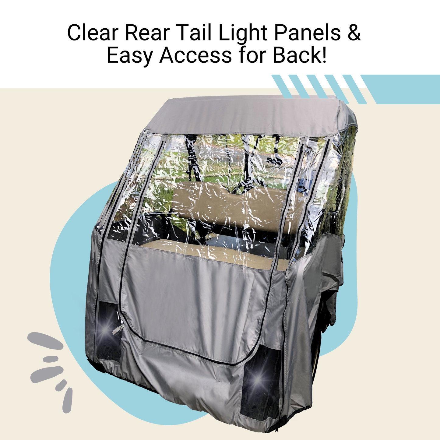 2+2 Passenger 3 Sided Golf Cart Enclosure Short Roof 58"L Cover Open Front - Grey