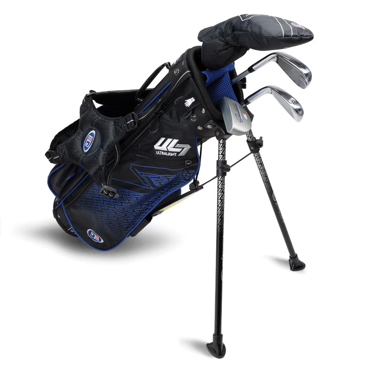 U.S. Kids Golf UL-7 4 Club Stand Set (Approx Age 6, Height 45"-48") Black/Blue Bag - The Golf Guys Online
