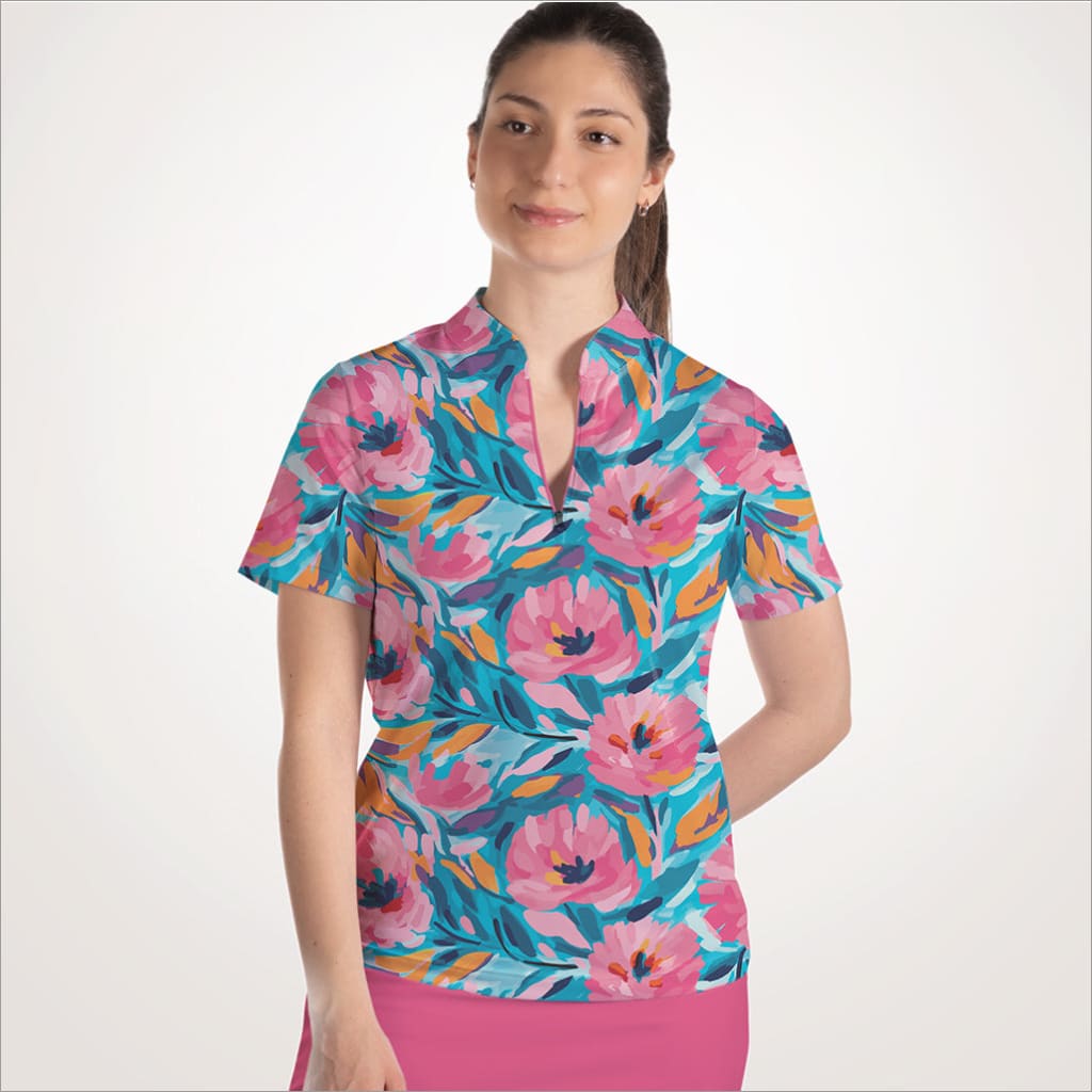 MILEY’S FLOWERS POLO QUARTER ZIP TOP - The Golf Guys Online