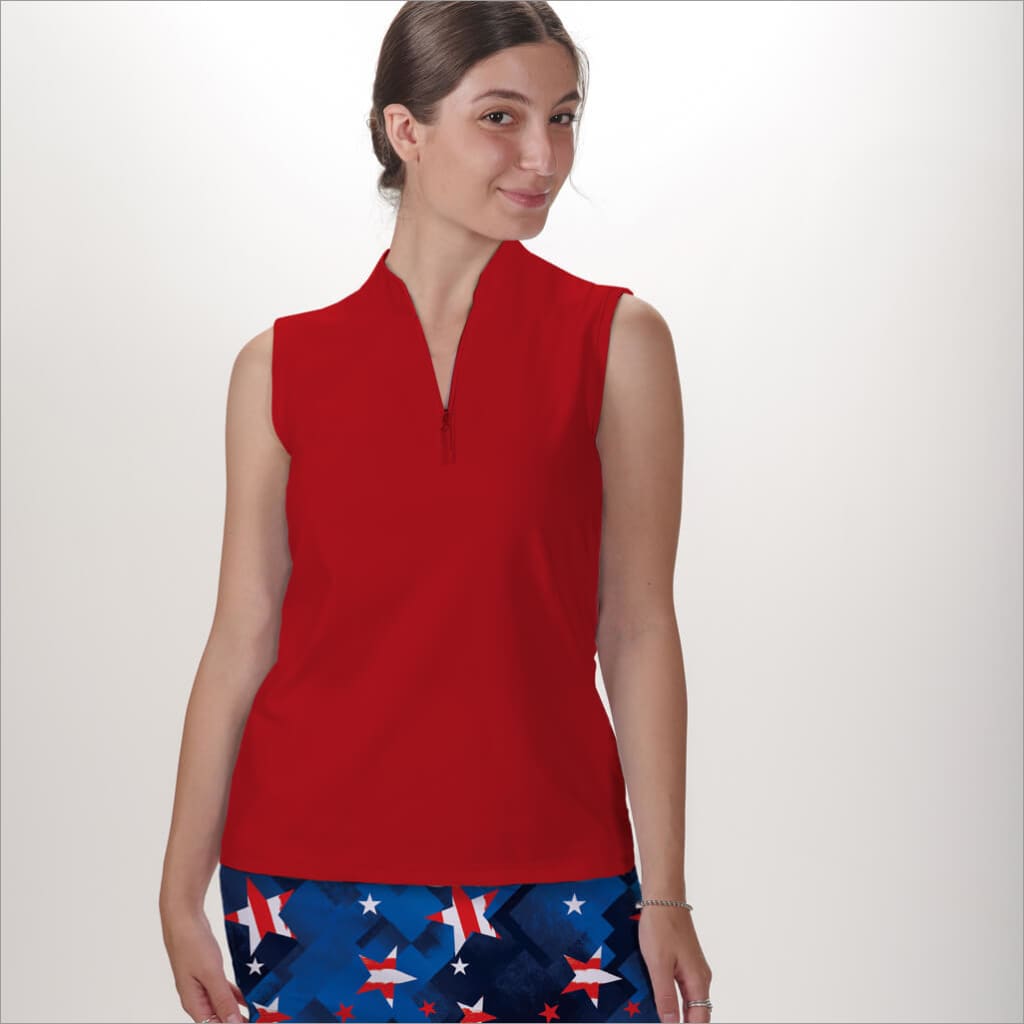RED SLEEVELESS QUARTER ZIP TOP - The Golf Guys Online