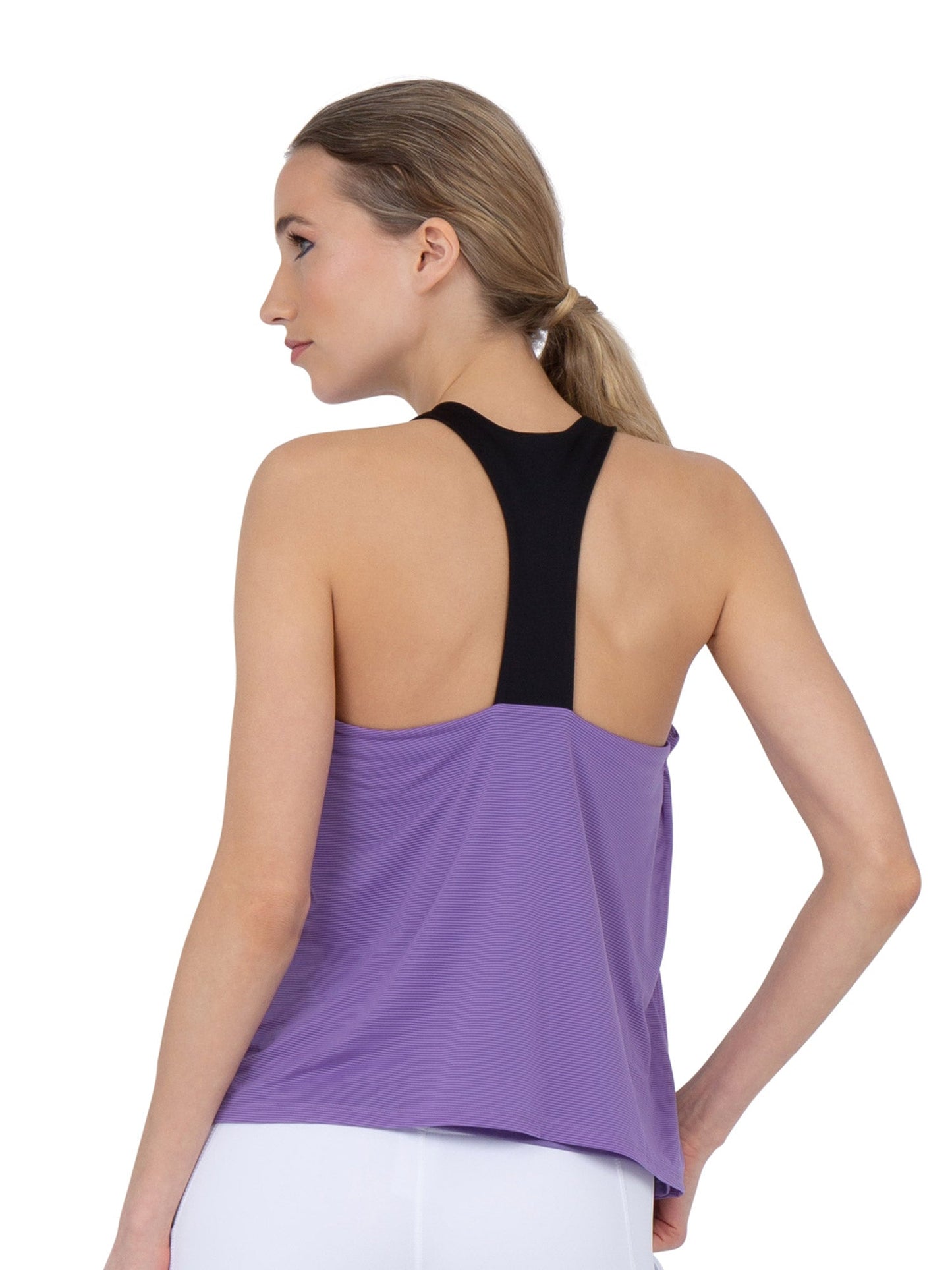 Double-Layered "T" Racer Back Camila Tank - Lavender/Black - The Golf Guys Online