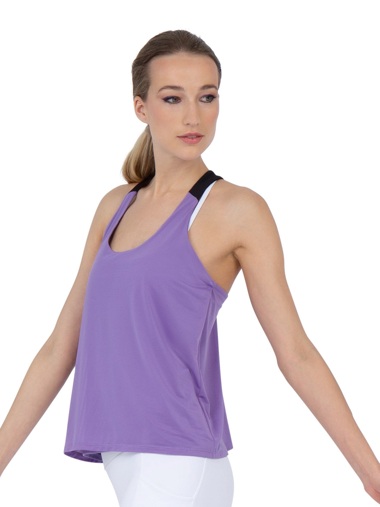Double-Layered "T" Racer Back Camila Tank - Lavender/Black - The Golf Guys Online