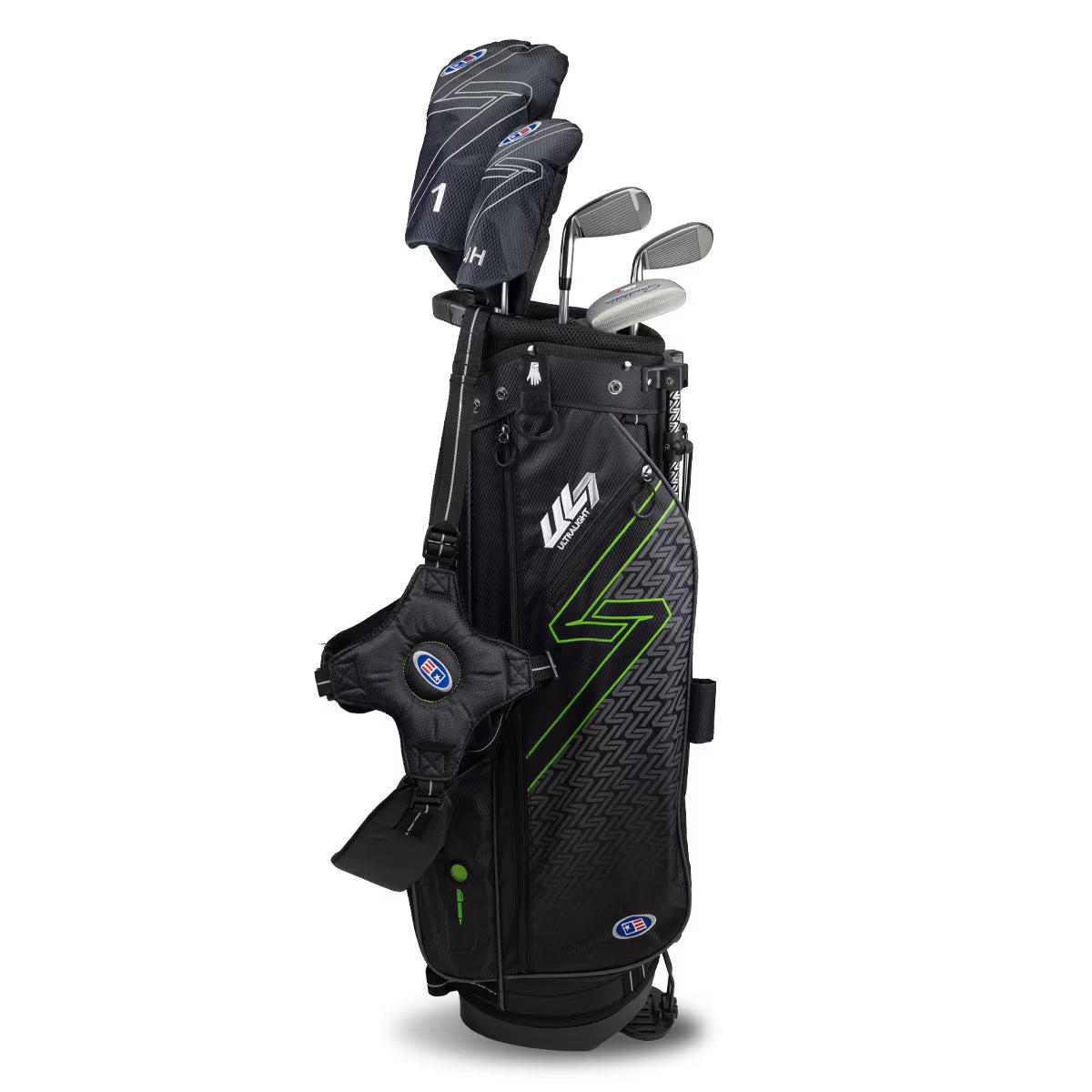 U.S. Kids Golf UL-7 5 Club Stand Set (Approx Age 10, Height 57"-60") Black/Green Bag - The Golf Guys Online