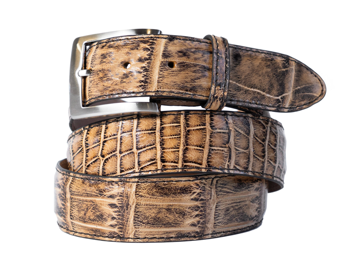 Alligator Skin Handpainted Belt Blackened Tan - The Golf Guys Online