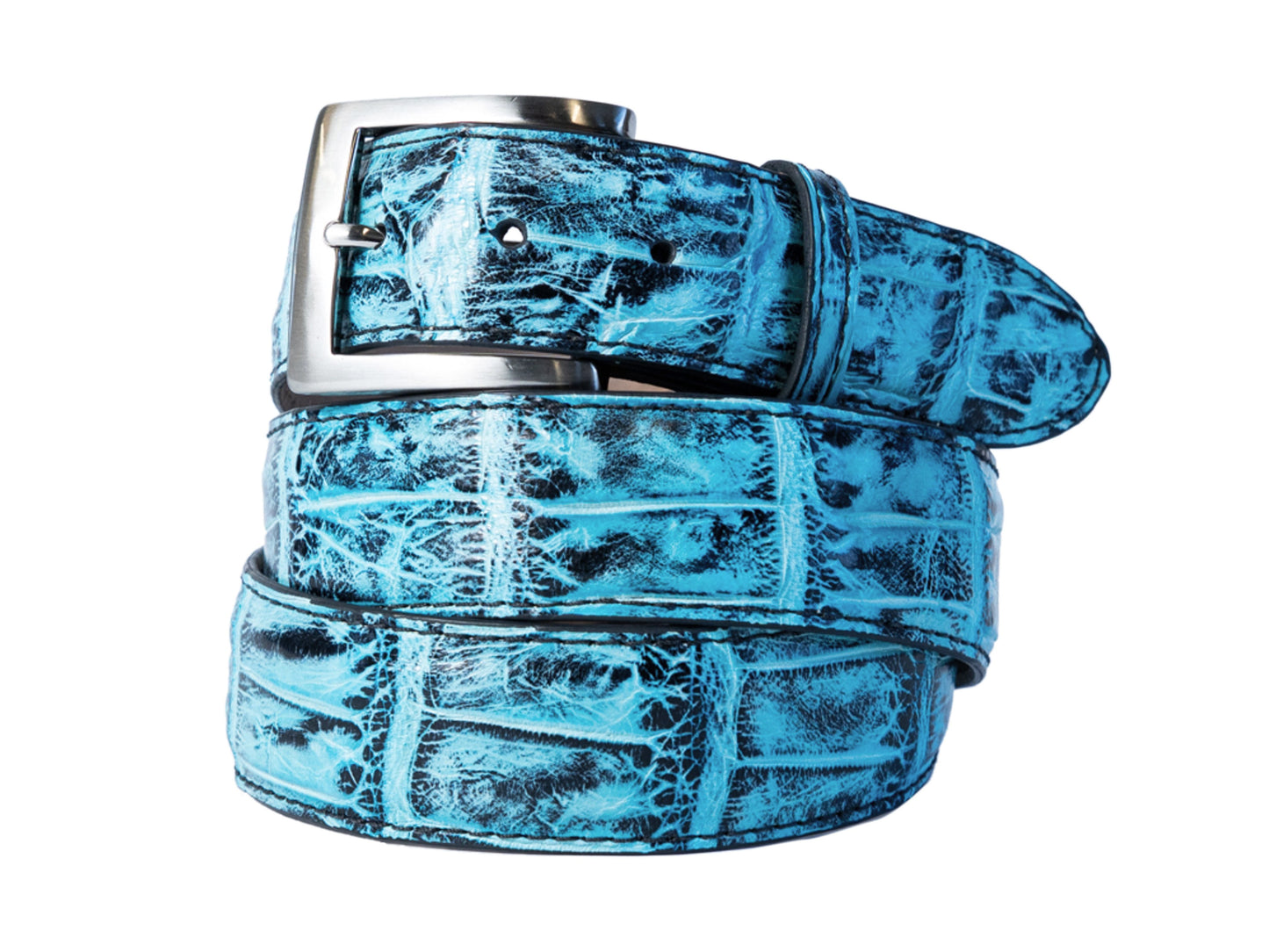 Alligator Skin Handpainted Belt Blackened Tiffany Blue - The Golf Guys Online