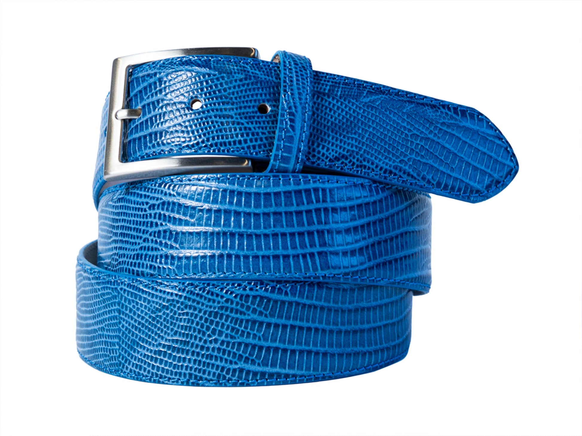Calf Skin Lizard Embossed Belt Cobalt Blue - The Golf Guys Online