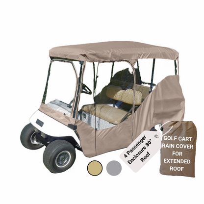 4 Passenger Golf Cart Driving Enclosure Cover (4 Seater Long Roof 80") Taupe