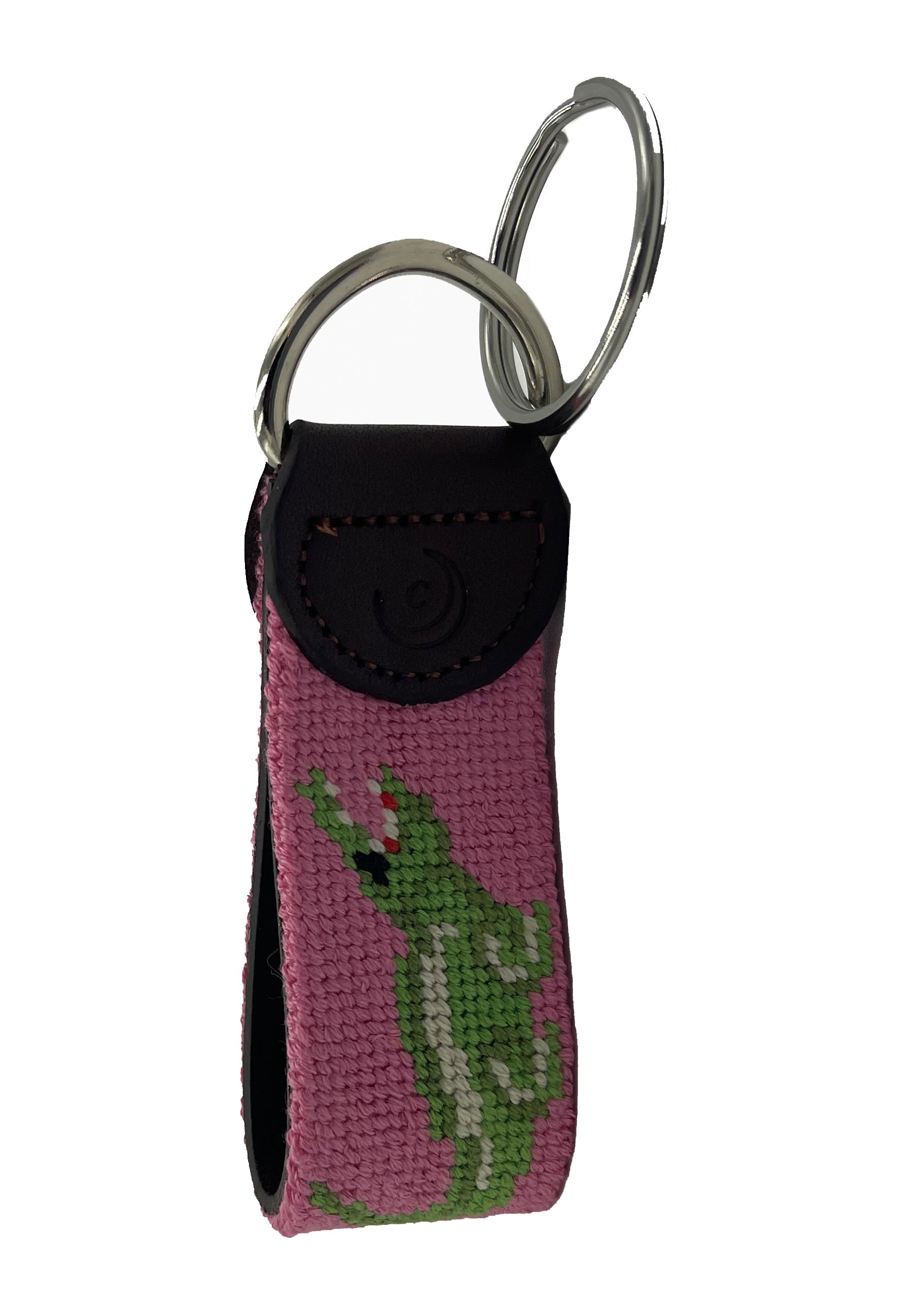 Key Fob - Pink Alligator Hand-stitched Needlepoint - The Golf Guys Online