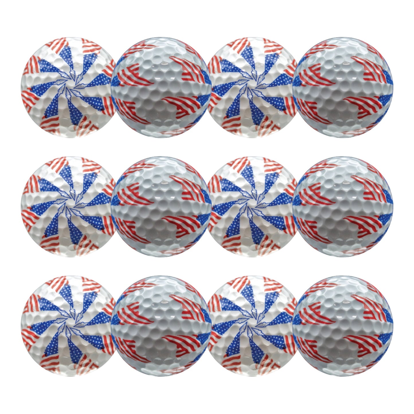 New Novelty Patriotic Stars and Stripes Pinwheel Golf Balls