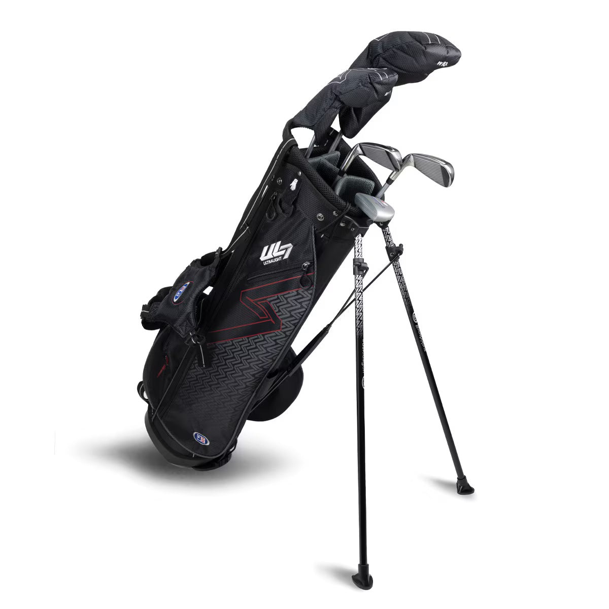 U.S. Kids Golf UL-7 5 Club Stand Set (Approx Age 11, Height 60"-63") Black/Maroon Bag - The Golf Guys Online