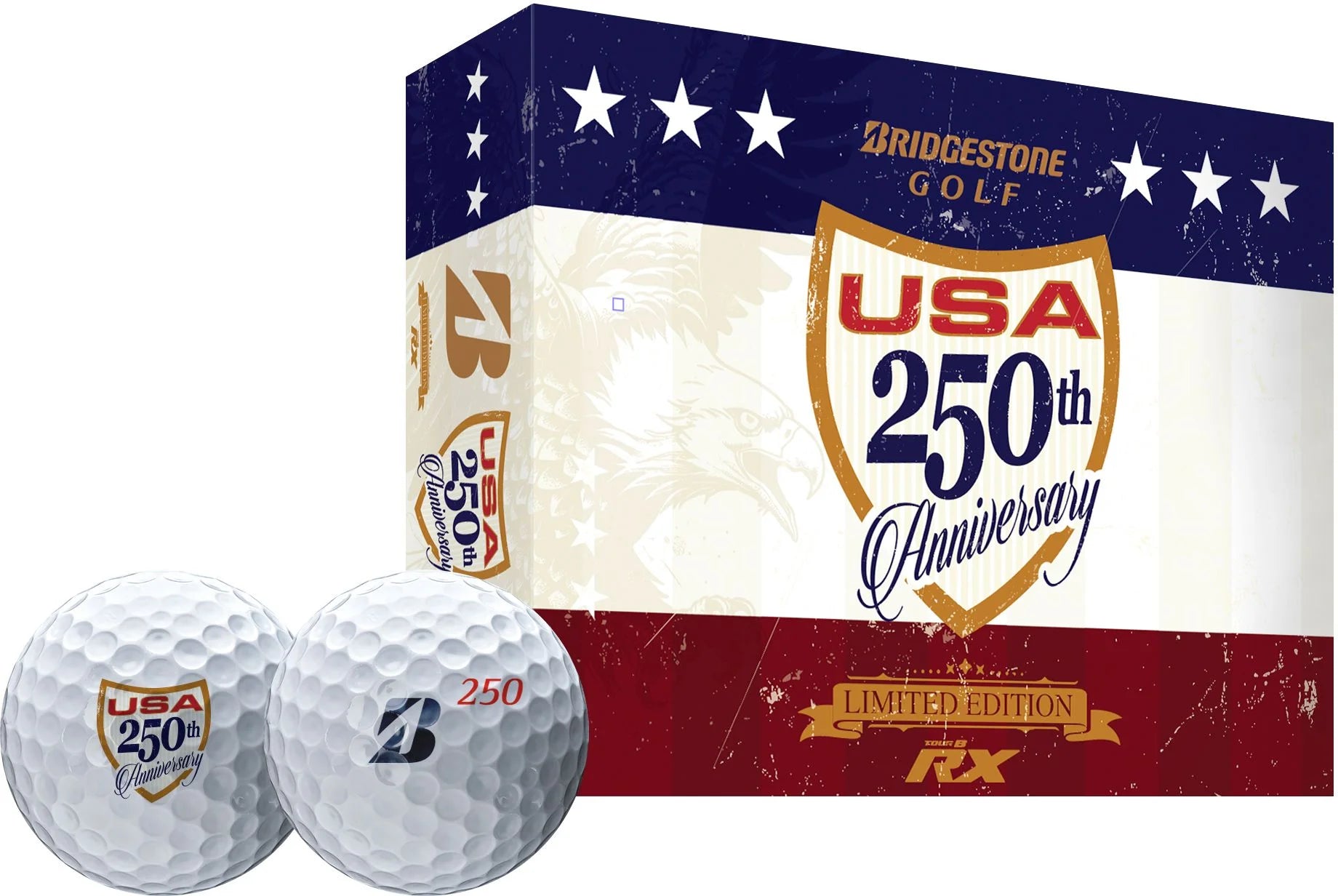 Bridgestone Tour B RX 250th USA Limited Edition White Golf Balls