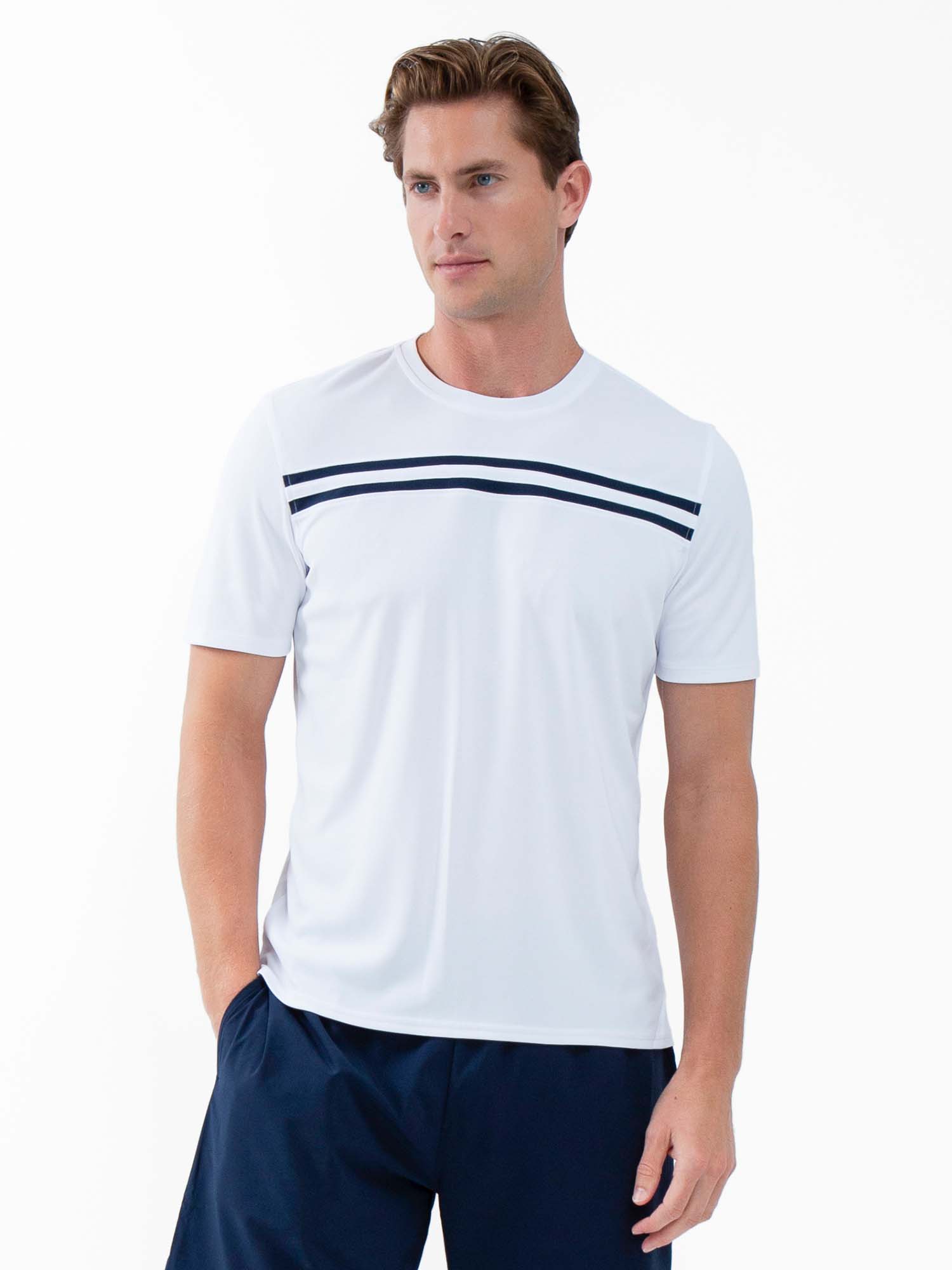 Performance Men's Tournament Short Sleeve Crew Neck - White/Midnight - The Golf Guys Online