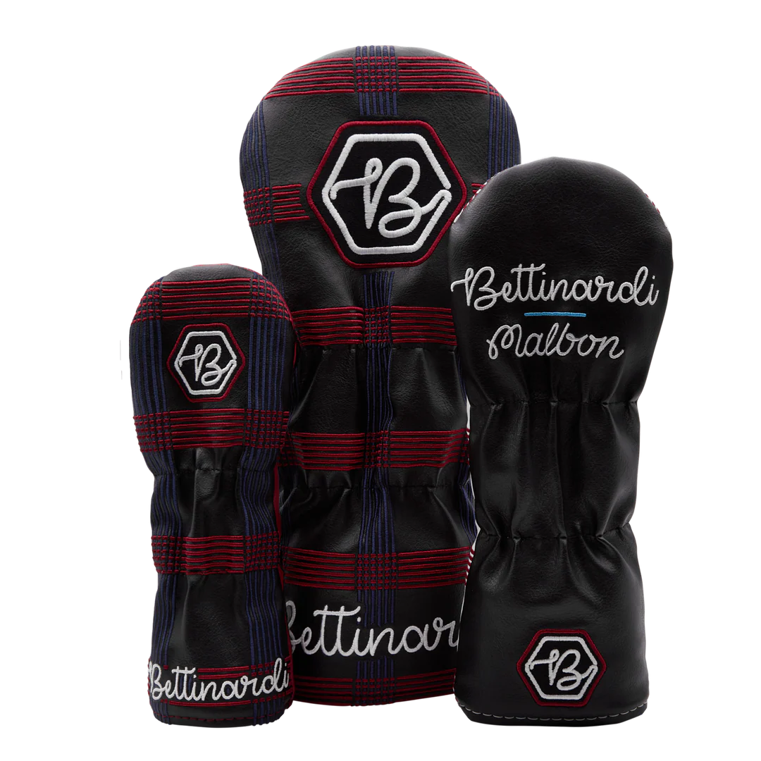 Malbon x Bettinardi Gangster Buckets Maroon & White Plaid Fairway Wood Headcover Set