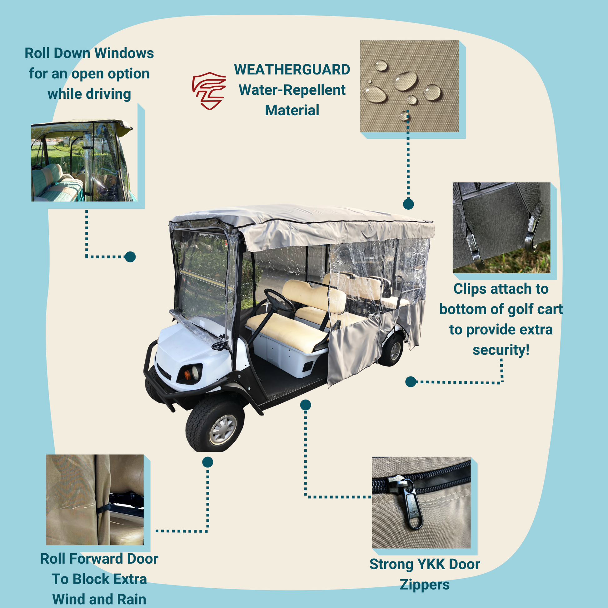 6 Passenger Driving Enclosure Golf Cart Cover fits EZGO 4+2 Bench