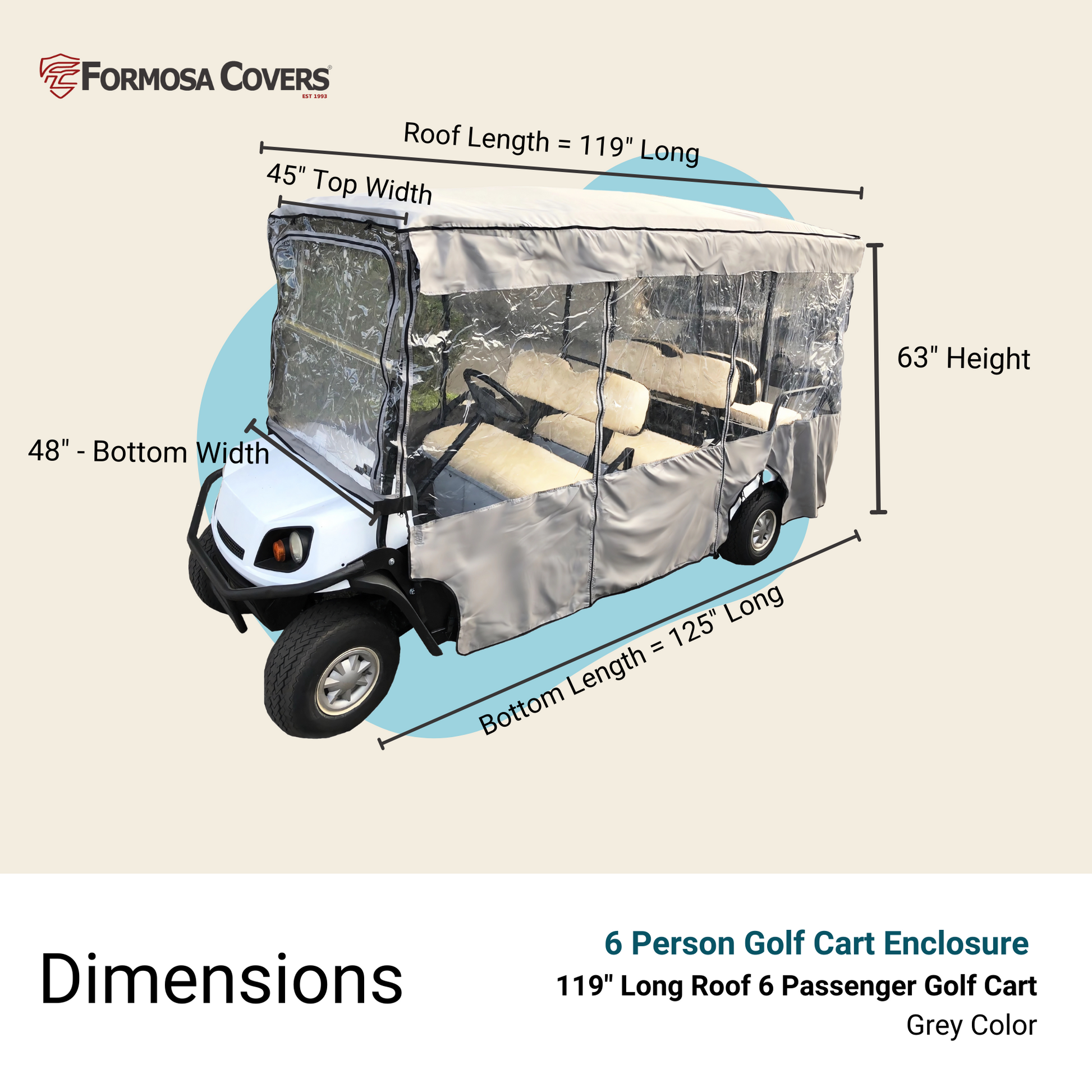 6 Passenger Driving Enclosure Golf Cart Cover fits EZGO 4+2 Bench