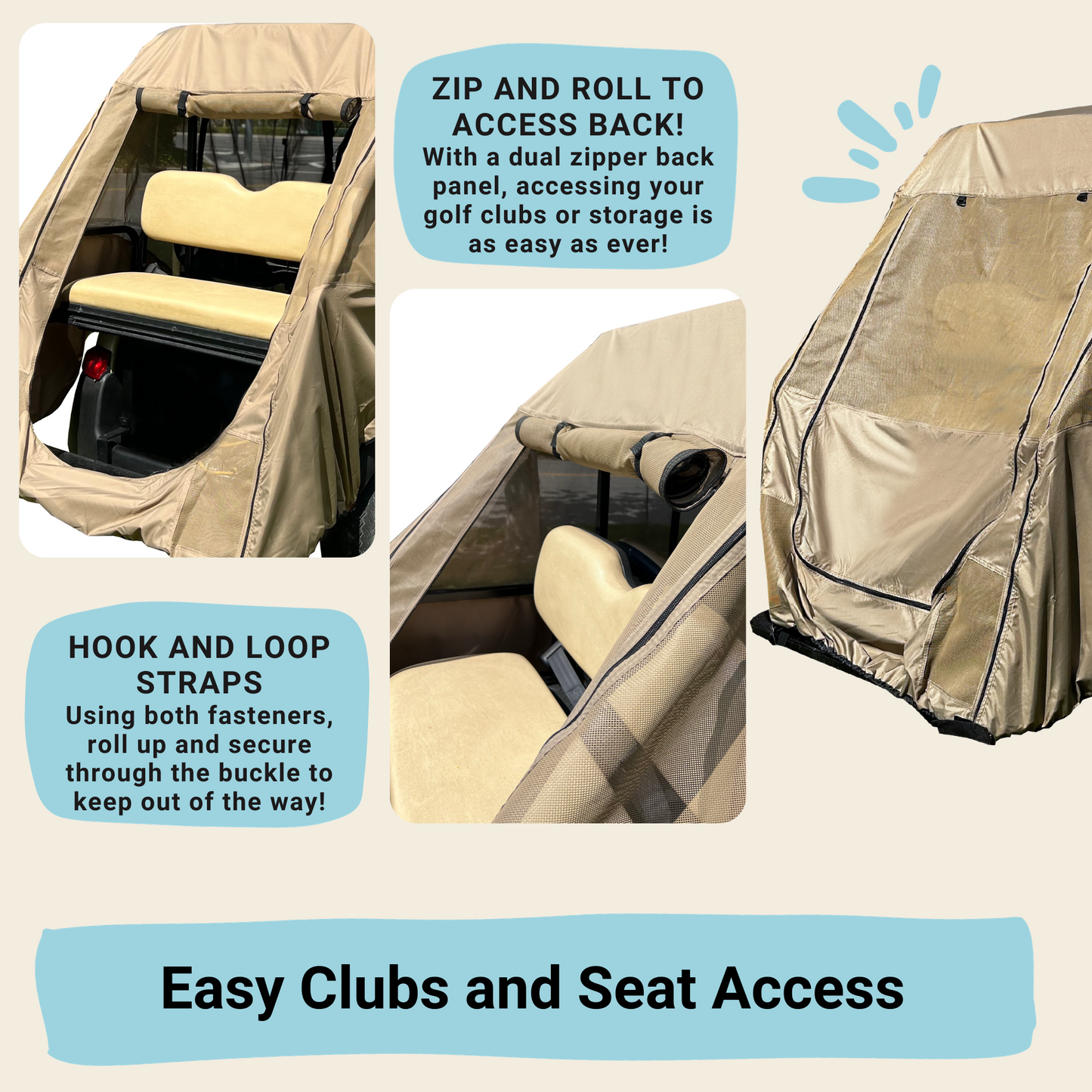 2+2 Passenger Golf Cart Driving Enclosure Cover (4 Passenger Short Roof 58") Texteline Mesh Taupe