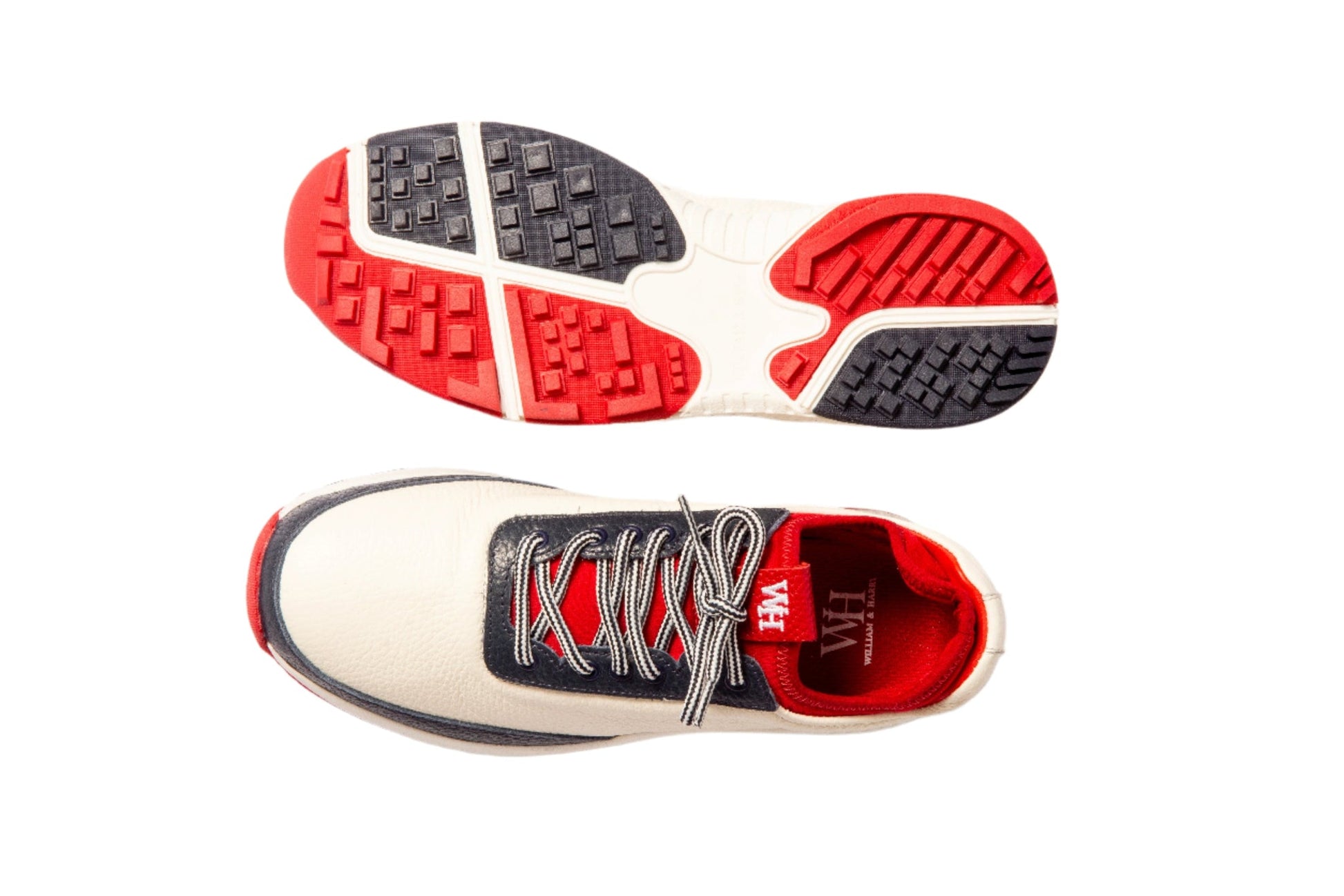 W&H Lynx - Deerskin Women's Golf Shoes in White, Navy & Red