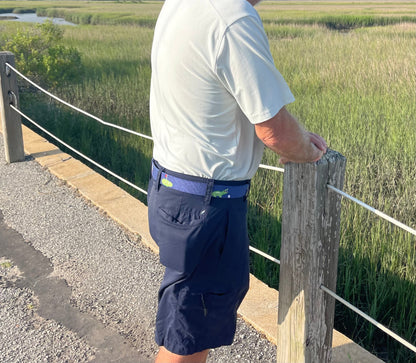 Charleston Belt Golf Green Gator Croc Leather Hand-stitched Needlepoint Belt Navy Blue - The Golf Guys Online