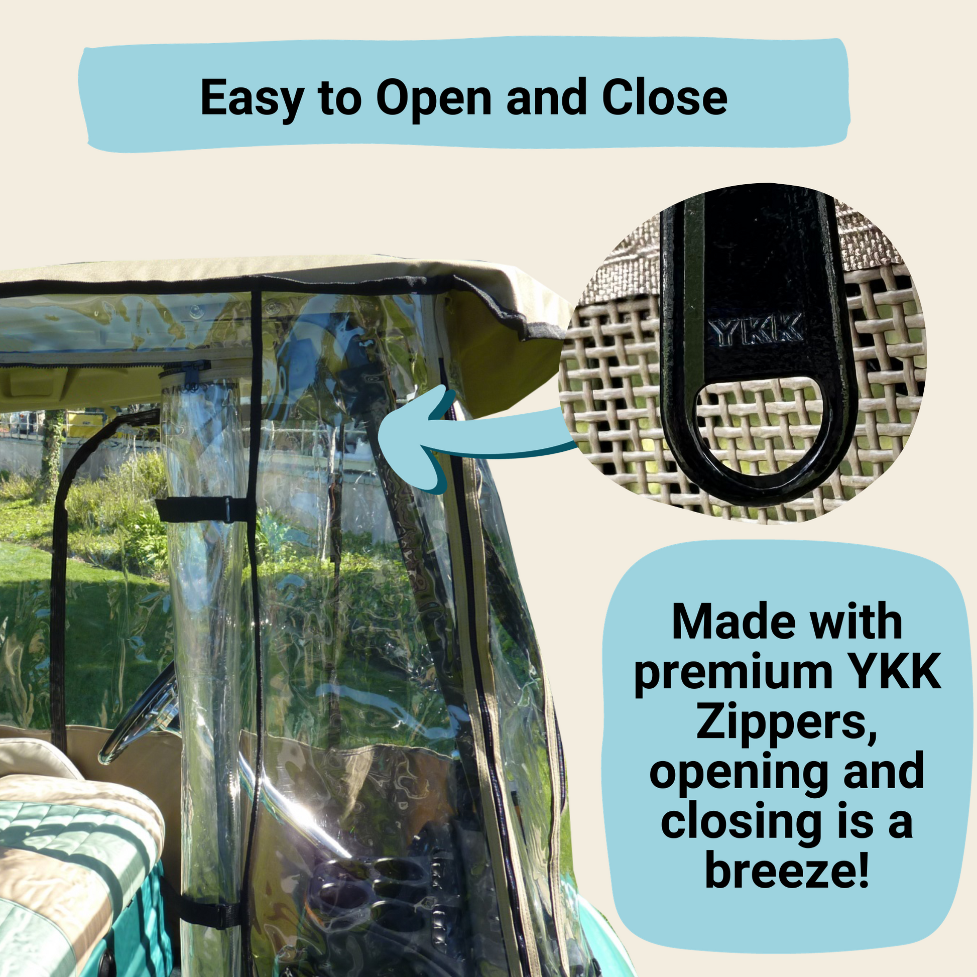 2 Passengers Driving Enclosure Roof 56" - 60" Straight Down Tail in Taupe Golf Cart Cover