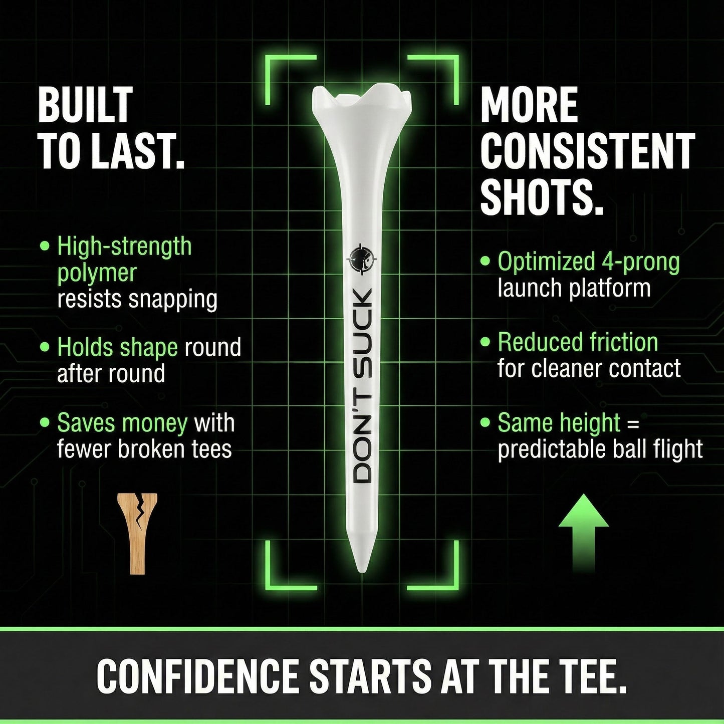 DON’T SUCK™ Golf Tees – PureFlight™ 4-Prong Design (50-Pack)