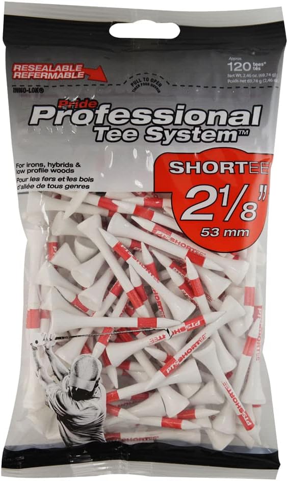 Pride Sports 2 1/8" PTS Shortee - 120 Count White/Red Tees - The Golf Guys Online