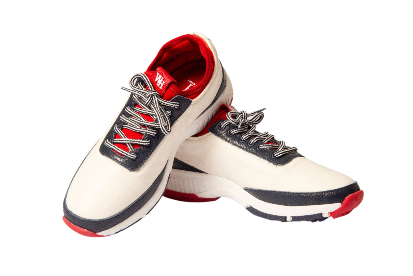 W&H Lynx - Deerskin Women's Golf Shoes in White, Navy & Red