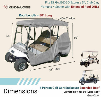 4 Passenger Long Roof Golf Cart Enclosure (Roof Length 80") Grey