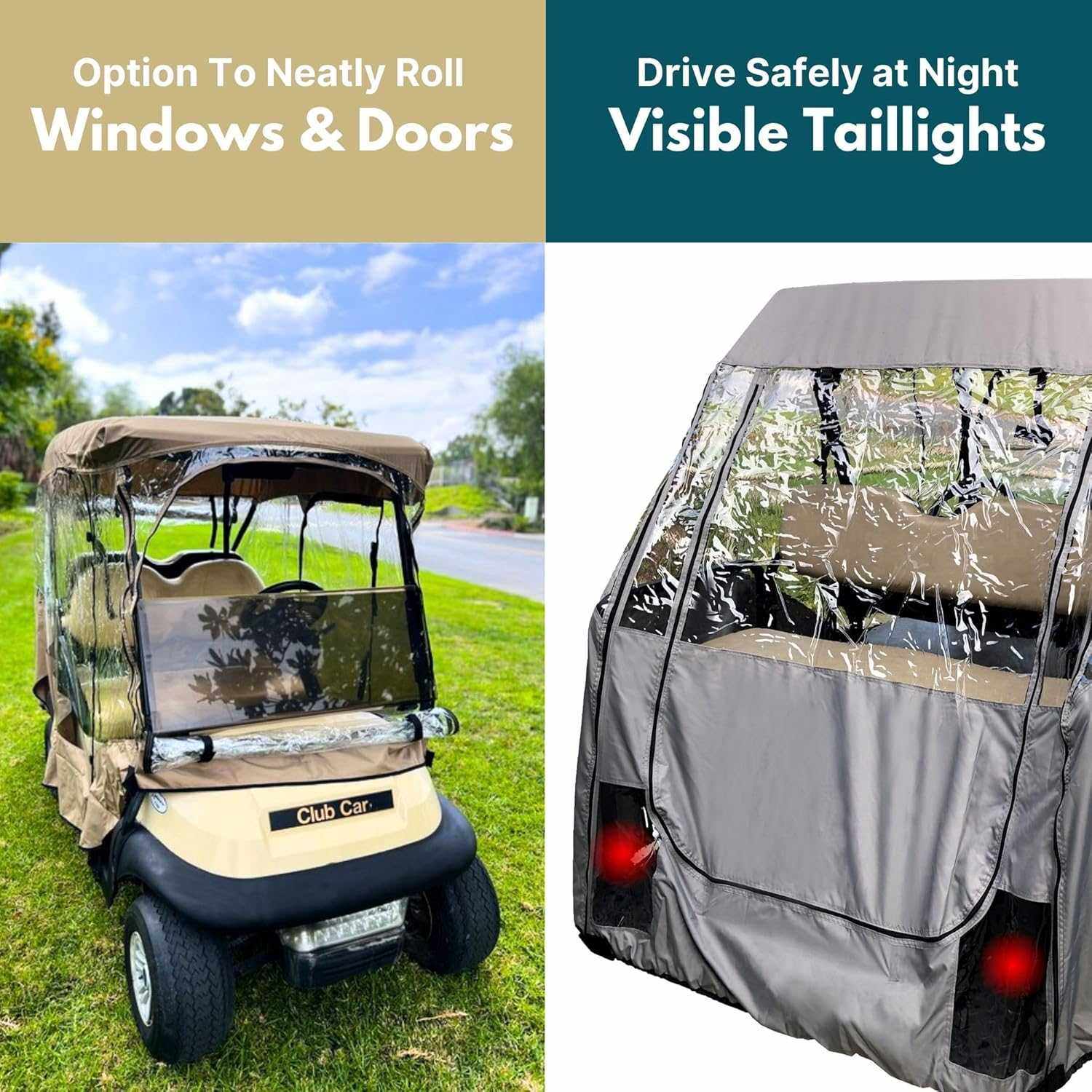 2+2 Passenger Golf Cart Driving Enclosure Cover (4 Passenger Short Roof 58") Grey