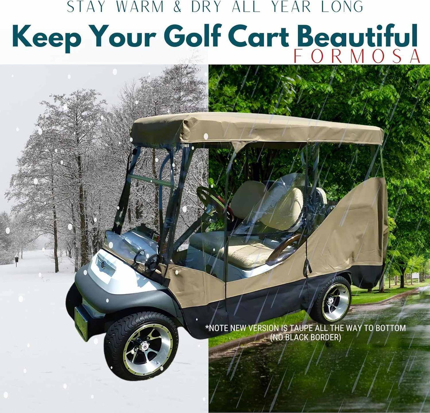 4 Passenger Golf Cart Driving Enclosure Cover (4 Seater Long Roof 80") Taupe