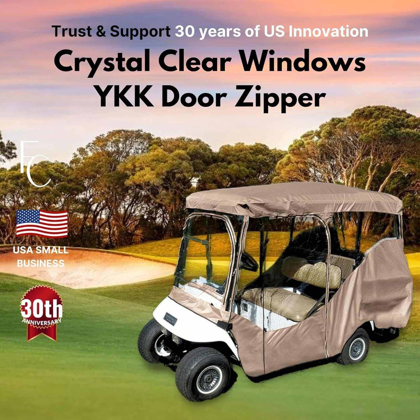 4 Passenger Golf Cart Driving Enclosure Cover (4 Seater Long Roof 80") Taupe