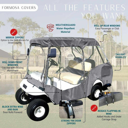 2+2 Passenger Golf Cart Driving Enclosure Cover (4 Passenger Short Roof 58") Grey