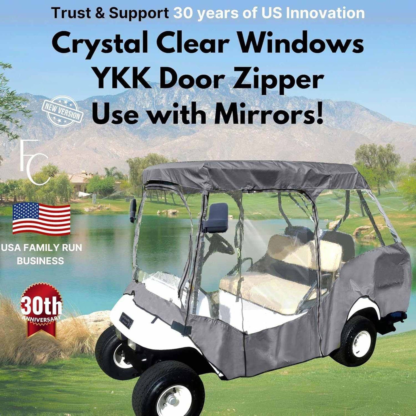 2+2 Passenger Golf Cart Driving Enclosure Cover (4 Passenger Short Roof 58") Grey