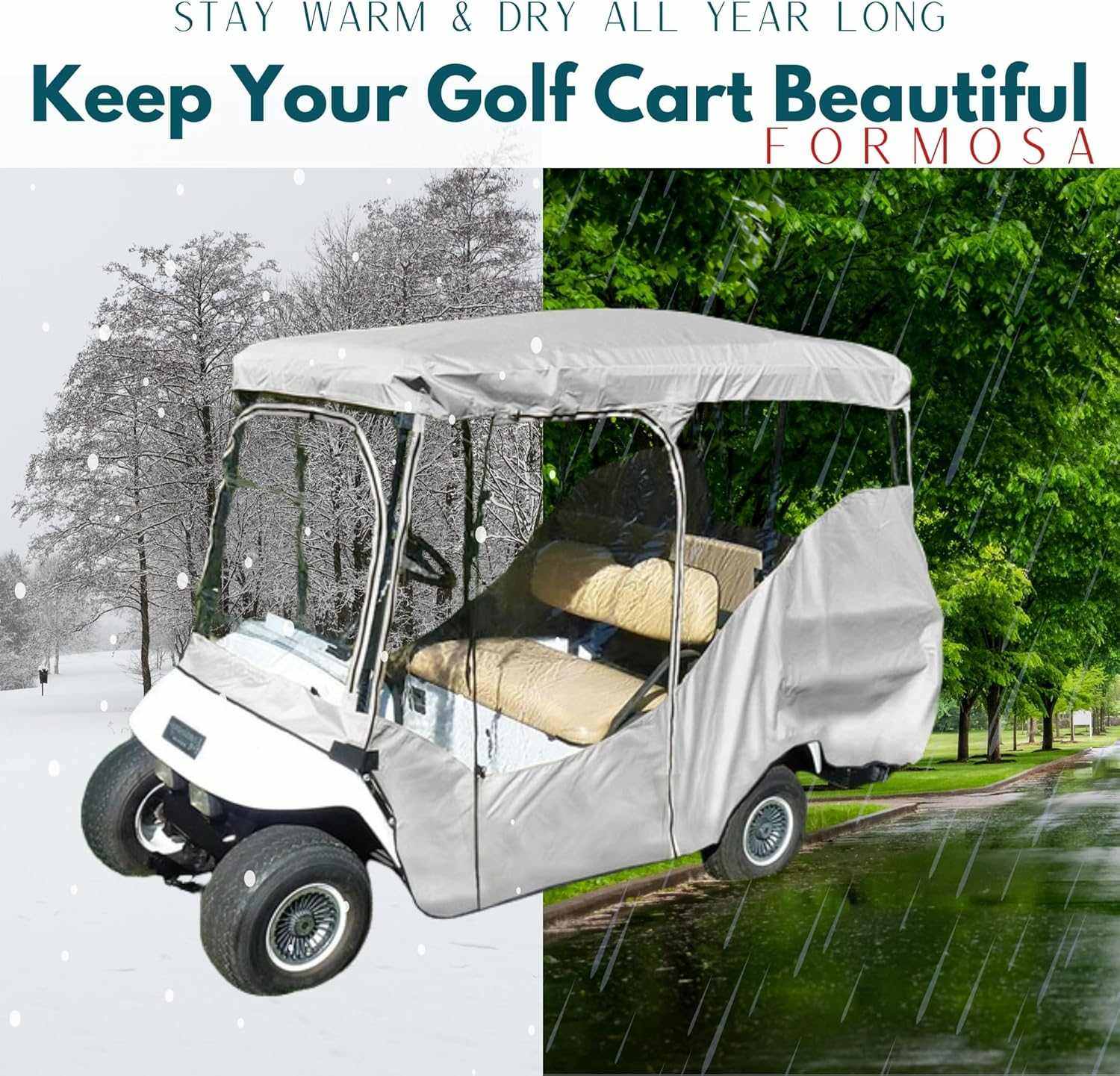 4 Passenger Long Roof Golf Cart Enclosure (Roof Length 80") Grey
