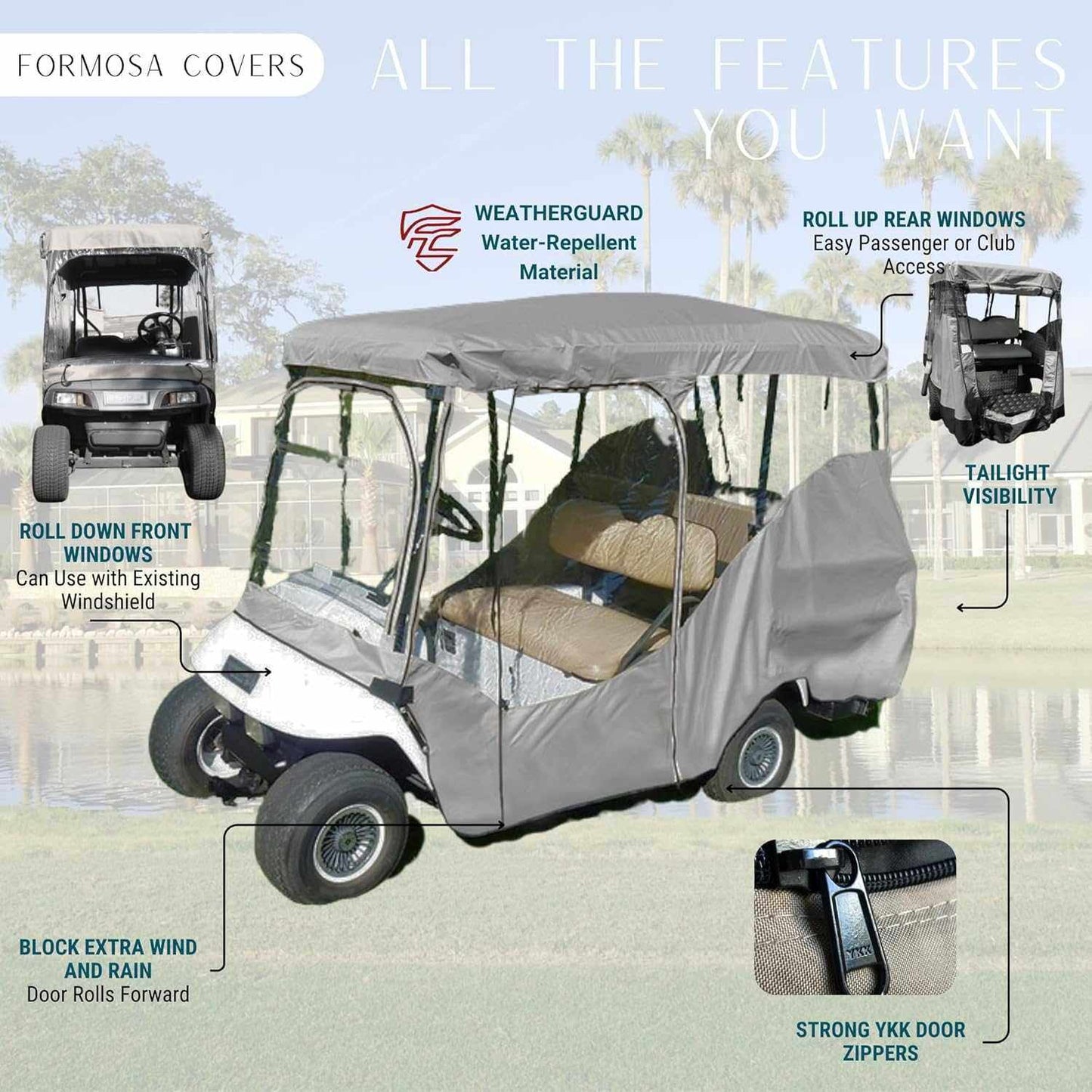 4 Passenger Long Roof Golf Cart Enclosure (Roof Length 80") Grey
