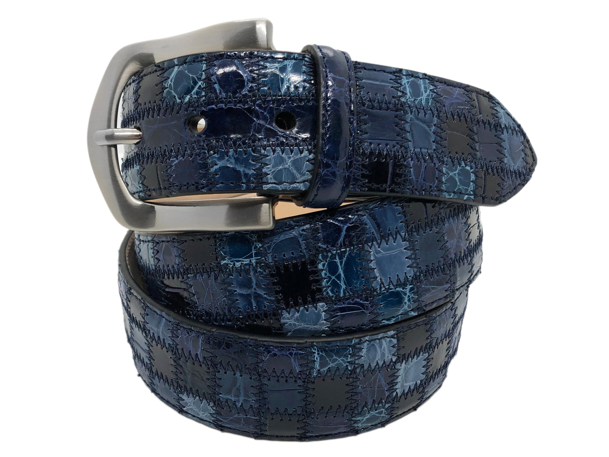 Alligator Caiman Lizard Multi-skin Patchwork Belt Blue - The Golf Guys Online