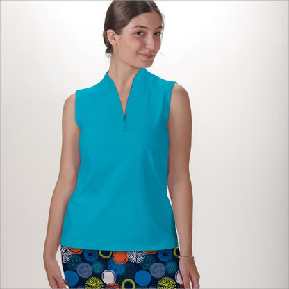 AQUA SLEEVELESS QUARTER ZIP TOP - The Golf Guys Online