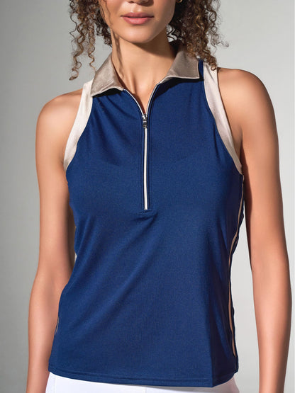 Ava Sleeveless Women's Golf & Tennis Polo Top - Ink/Silver - The Golf Guys Online