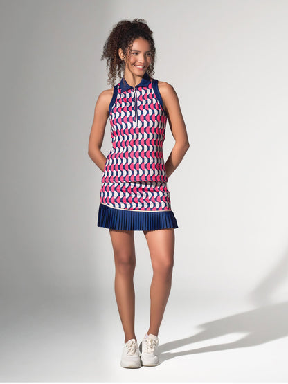 Ava Sleeveless Women's Golf & Tennis Polo Top - Geo Print/Ink - The Golf Guys Online