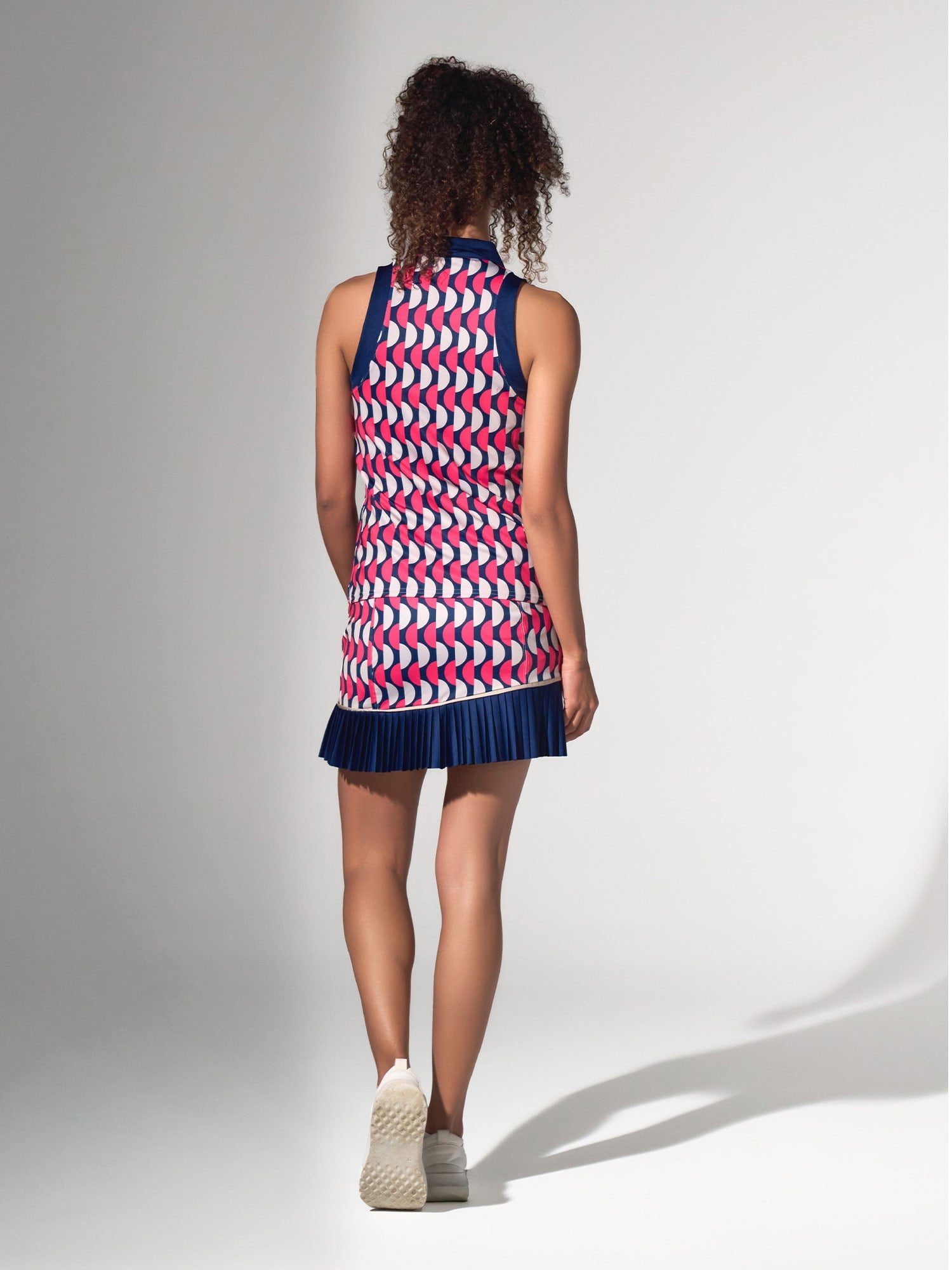 Ava Sleeveless Women's Golf & Tennis Polo Top - Geo Print/Ink - The Golf Guys Online